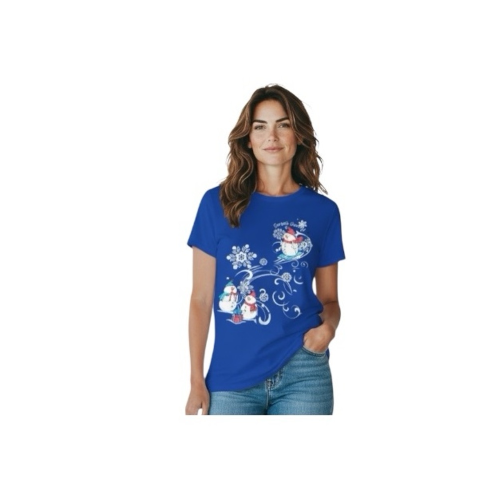 Holiday Time Royal Blue Snowman Long Sleeve Tee - Picture 2 of 12